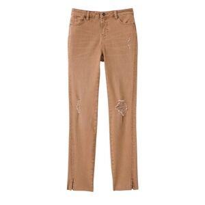 Good Hart Womens Sandstone High Rise Jean Size 12 Camel Tan Distressed Split Hem